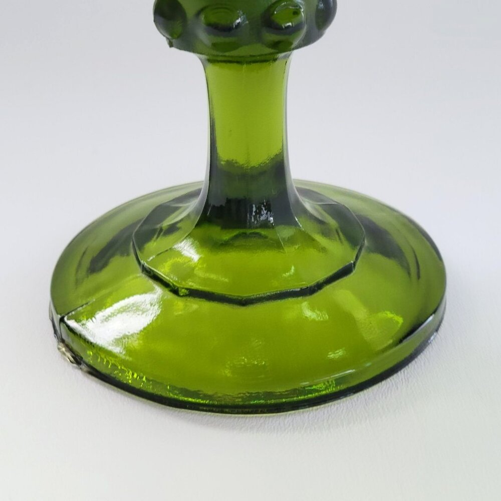 Vintage Indiana Glass Garland Pedestal Compote Dish, Avocado Green Teardrop Edge - Picture 4 of 10